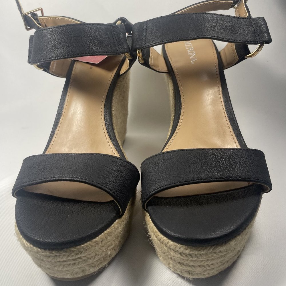 Merona Women’s Platform Espadrille High Heel Wedge Sandals Black Size 6